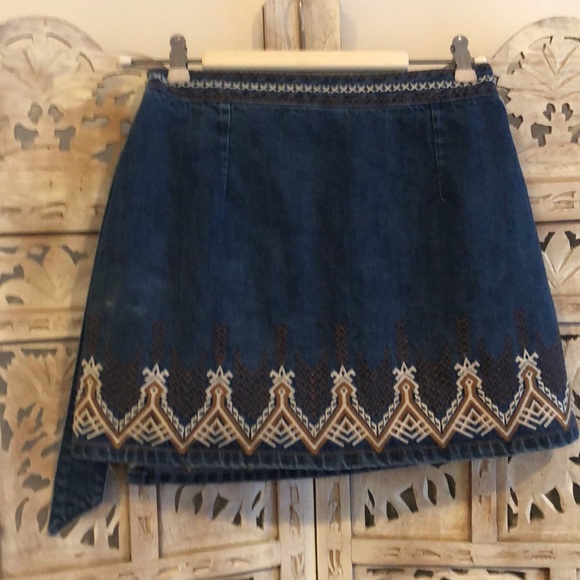 Gorgeous Free People Boho Denim Wrap Mini Skirt - Picture 6 of 8